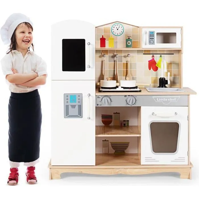 COSTWAY Cuisine pour Enfants avec Four Micro-Ondes et Robinet - 5 Accessoires Jouet d'Imitation pour Enfant de 3 à 7Ans-0