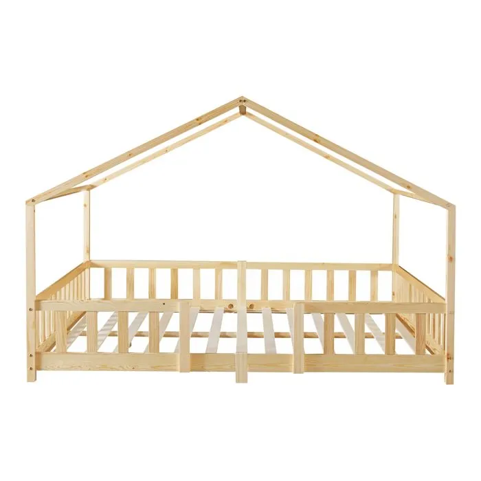 Lit d'enfant Treviolo Forme Maison avec Matelas à Mousse à Froid 200 x 140 cm Naturel-3