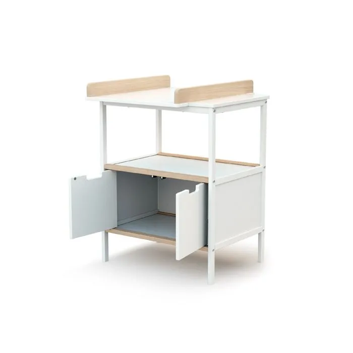 AT4 -  Meuble à langer 2 portes en bois  Blanc et Hêtre Brut - Taille unique-2