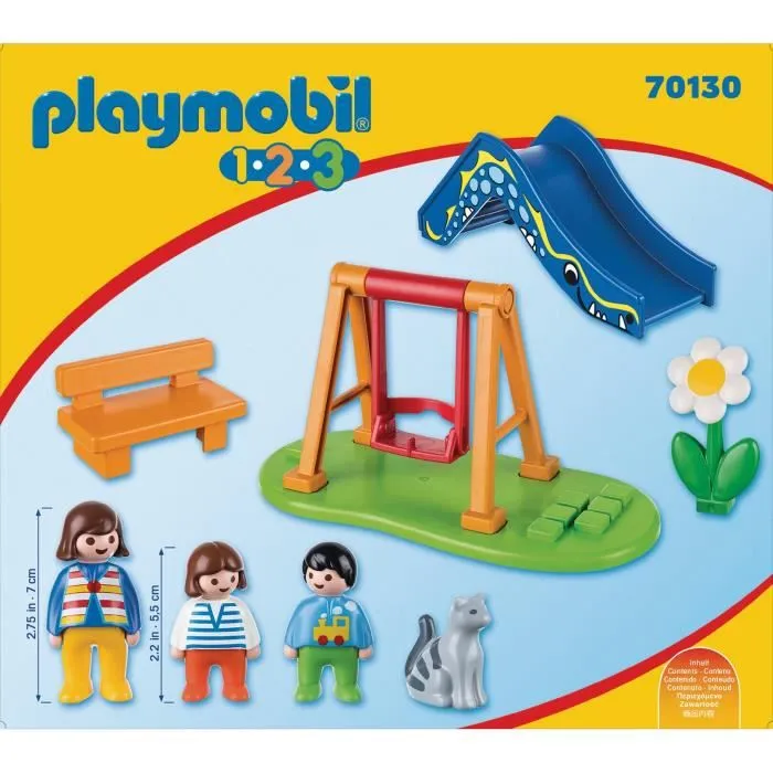 PLAYMOBIL - 70130 - PLAYMOBIL 1.2.3 - Parc de jeux - Aire de jeux avec 3 personnages, balançoire et toboggan-1