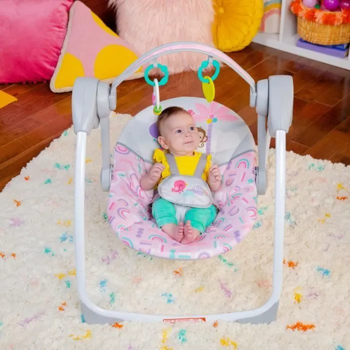 BRIGHT STARTS Balancelle bébé électrique compacte – Animaux, rose, 6 vitesses balancement, 10 chansons, 2 position d'inclinaison-7