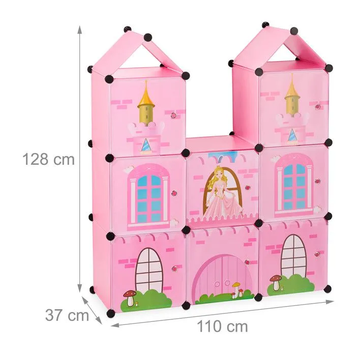 Relaxdays Etagère emboîtable chambre d'enfants,Château de princesse, Plastique, Armoire DIY avec portes, HlP128x110x37cm-3