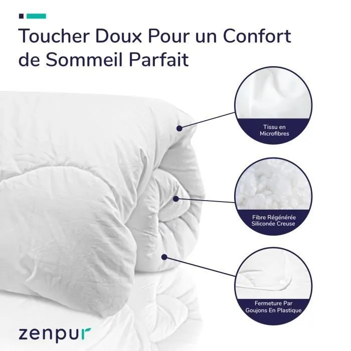 Couette 4 Saisons - ZENPUR - Microfibre - 240X220cm - 500 gr/m² - Blanc-1