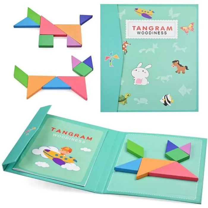 Jouet éducatif - LX - 96 Puzzles Magnétique Tangram - Voyage et cartes - Vert - Mixte-0