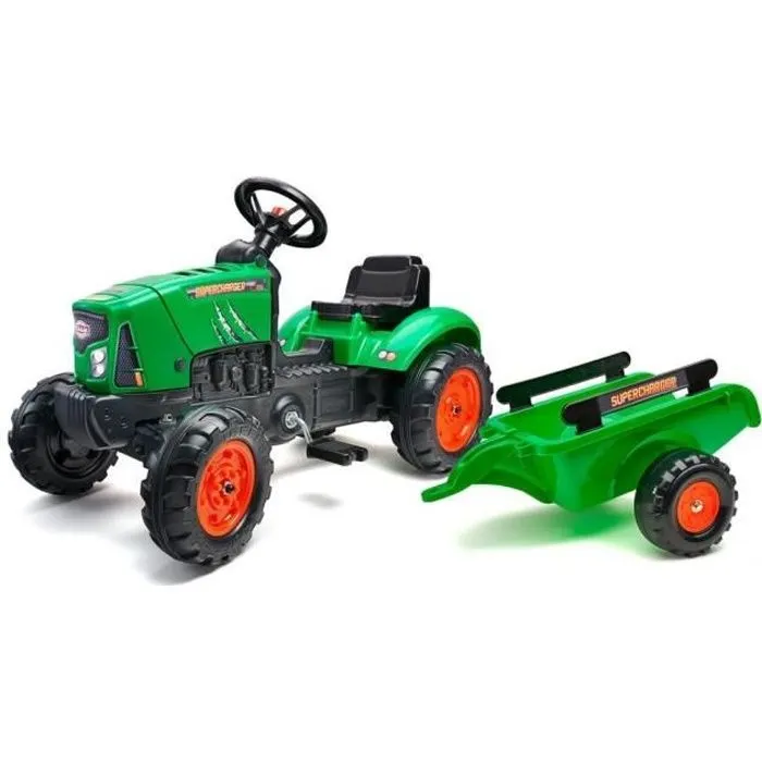 Bebeboutik Tracteur a pedales FALK Claas avec remorque Des 2 ans 100 Fabrique en France 75 de plastique recycle