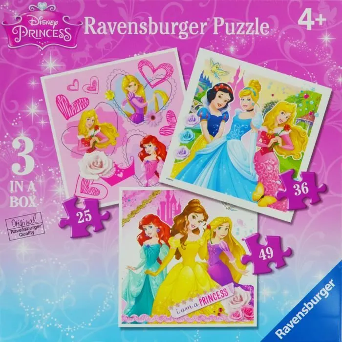 Puzzle Princesses Disney Ravensburger - Lot de 3 puzzles de 25 à 49 pièces-0