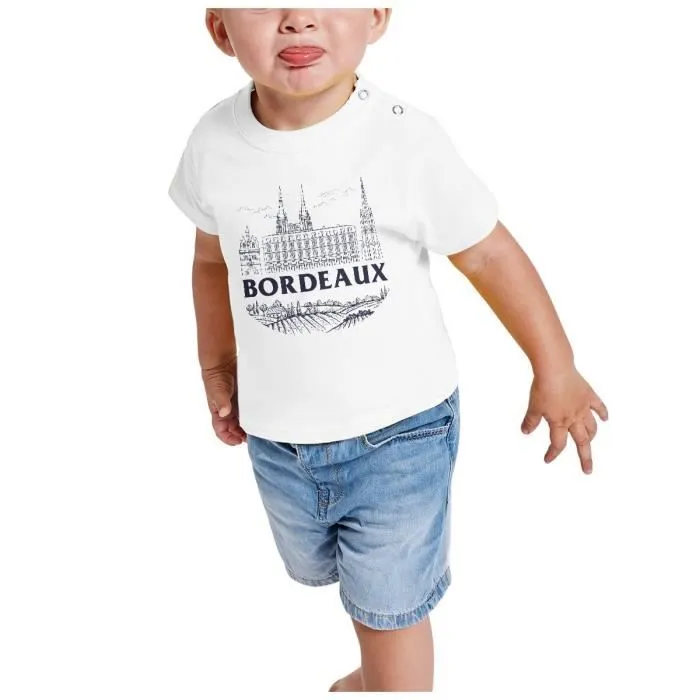T-shirt Bébé Manche Courte Blanc Bordeaux Minimalist Ville France Vin Voyage-1