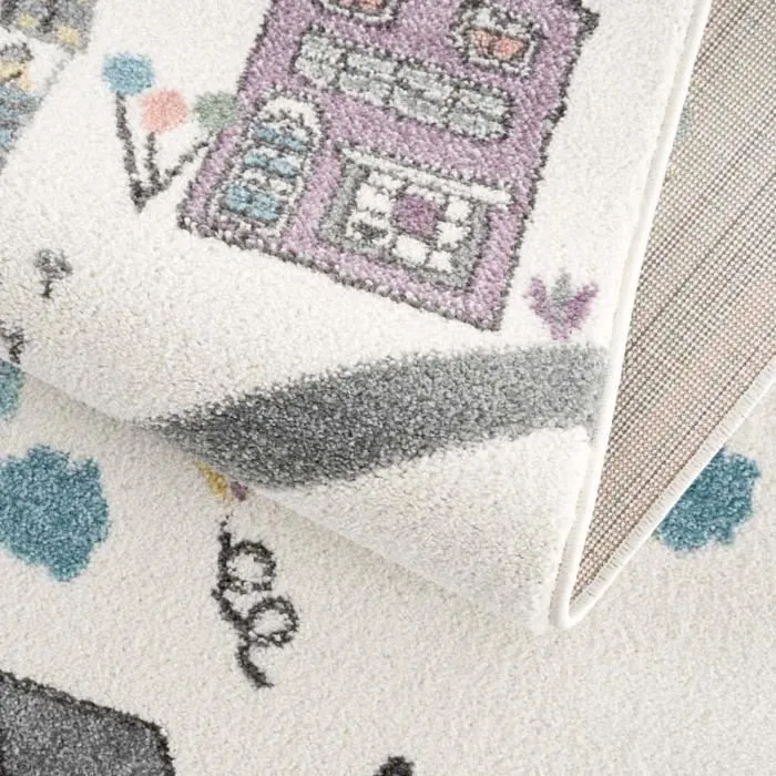 Tapis de jeu pour chambre d'enfant - IMAGINE - Motif Route de l'école - Blanc - 120x160cm-2