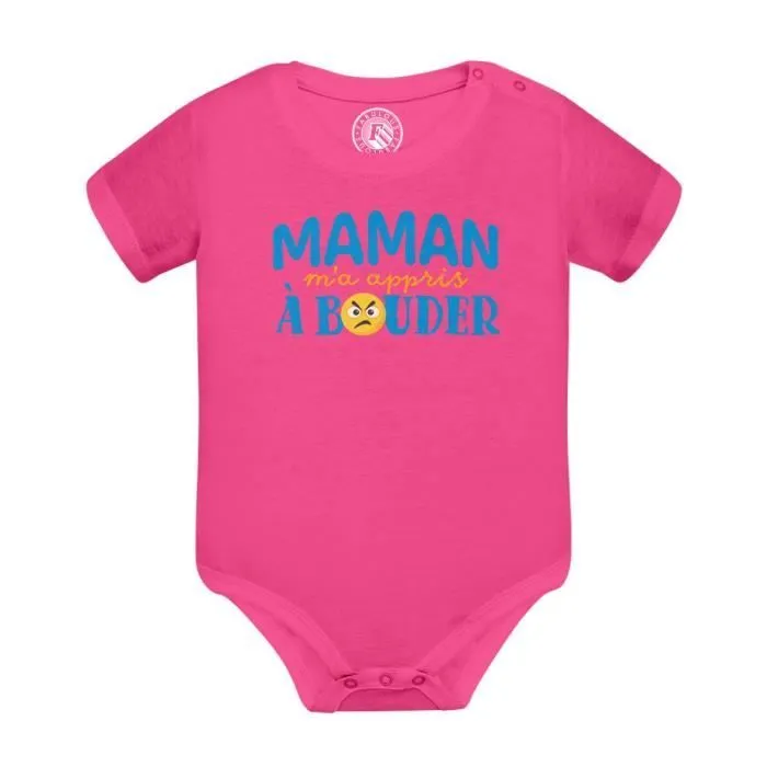 Body Bébé Manche Courte Rose Maman m'a Appris à Bouder Blague Humour-0