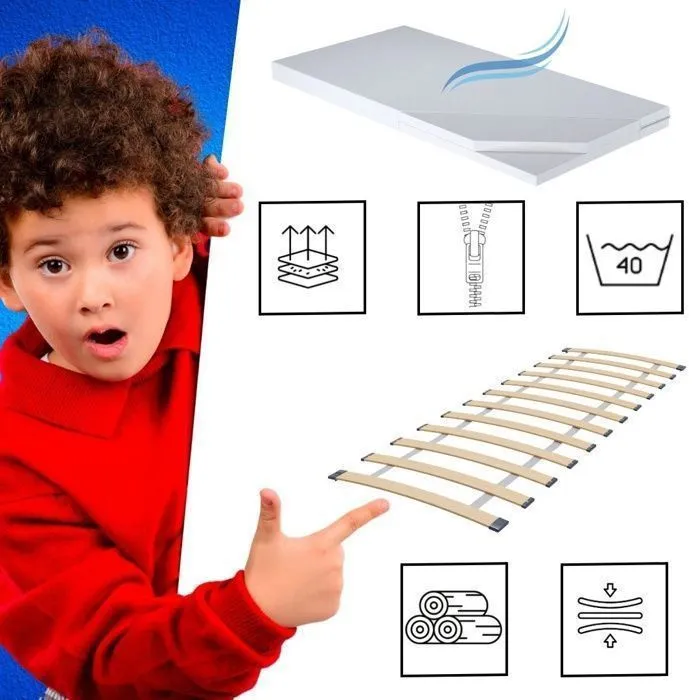 Lit enfant 160x80 cm +SOMMIER+MATELAS avec BARRIERE DE SECURITE-3