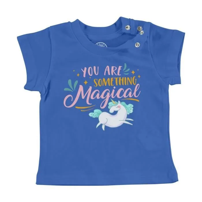 T-shirt Bébé Manche Courte Bleu You are Something Magical Licorne Dessin-0