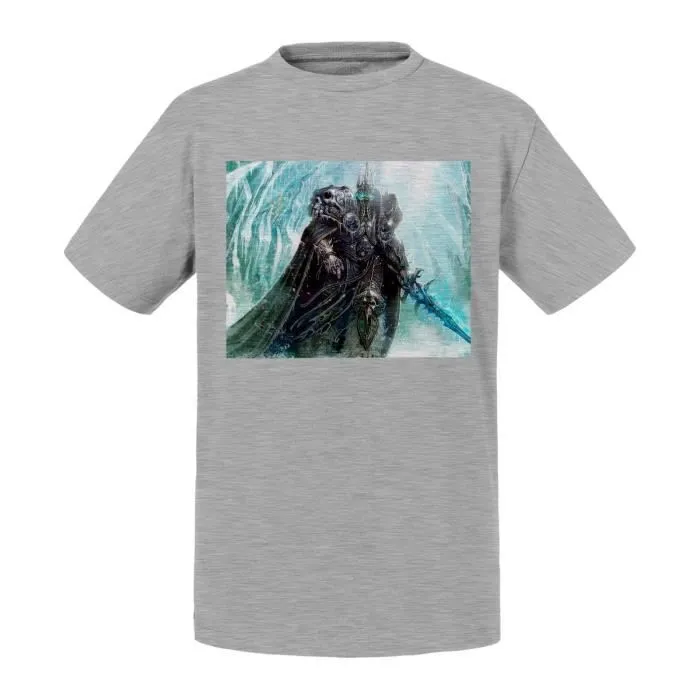 T-shirt Enfant Gris World Of Warcraft Roi Liche Arthas Jeux Vidéo-0