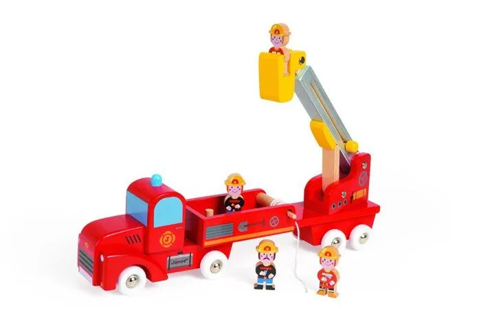 Camion de Pompiers Géant en Bois JANOD - Story - Pour Enfants dès 2 Ans - Rouge-2