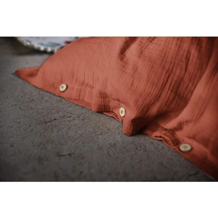Housse de couette 1 pers 140 x 200 cm double gaze de coton Gaïa Brique-2