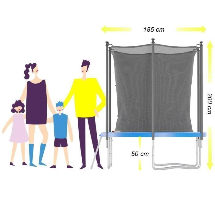 Trampoline de jardin ø185 cm- 6FT- Filet intérieur Bleu-1