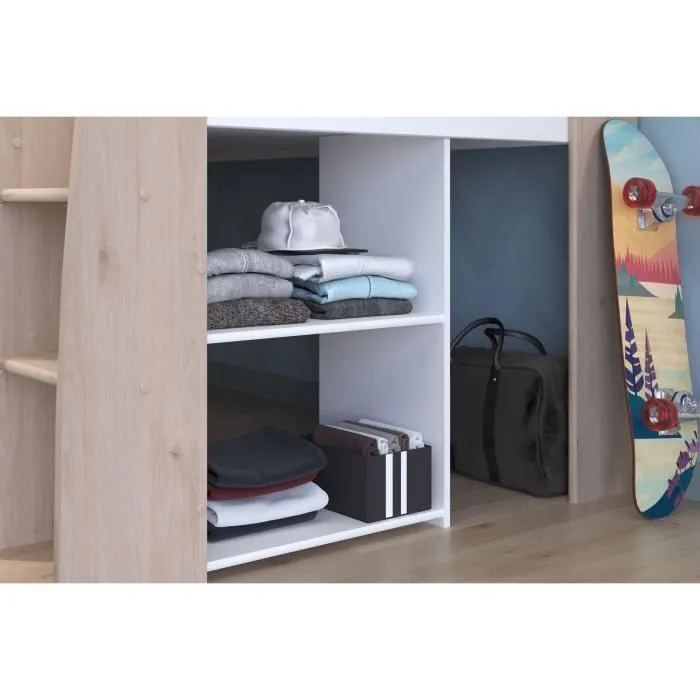 PARISOT Lit combiné enfant avec bureau rétractable - Décor blanc et chêne - 90x 200 cm - Sommier inclus -THEO-7