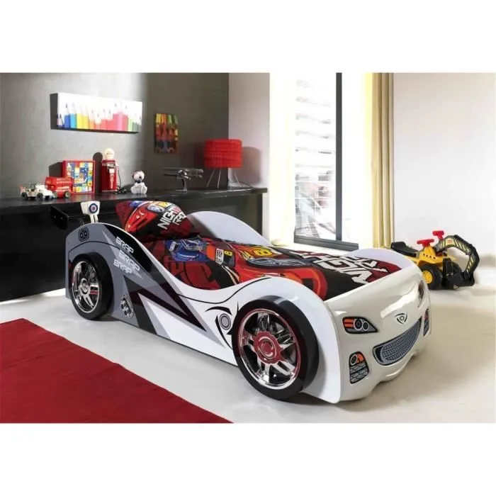 FUN Lit voiture enfant 90x200 cm - Style junior - Blanc-0