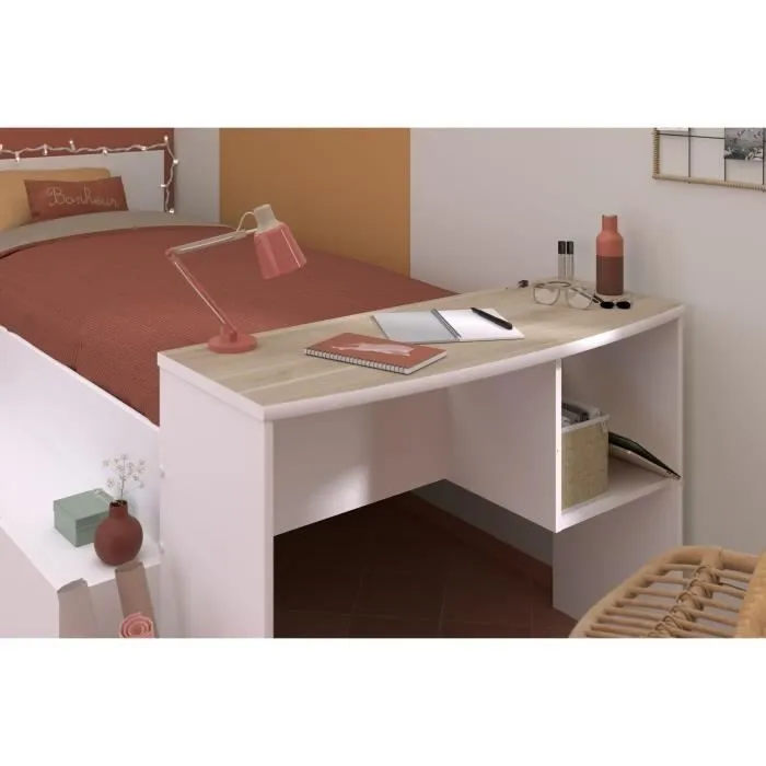 Lit combiné enfant avec rangements et bureau CLOE - 90 x 200 cm - Décor blanc et chêne - PARISOT-5