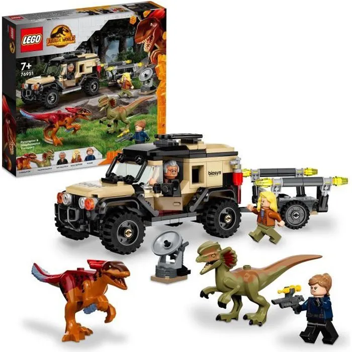 LEGO® 76951 Jurassic World Le Transport du Pyroraptor et du Dilophosaurus, Dinosaures avec Buggy Tout-Terrain, dès 7 Ans