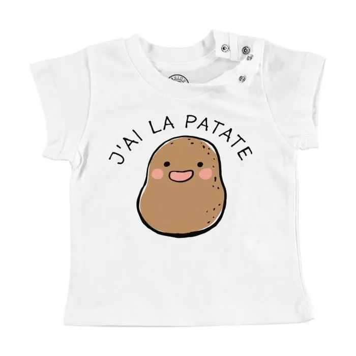 T-shirt Bébé Manche Courte Blanc J'ai la Patate Expression Légumes Humour-0