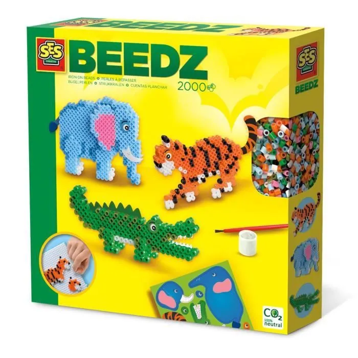 Perles à repasser - Animaux Safari - SES CREATIVE - Crée des animaux en 3D comme un éléphant, un tigre, ou un crocodile.-0