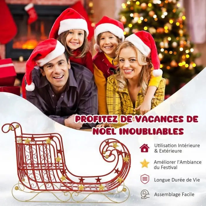 COSTWAY Décoration de Noël en Forme de Traîneau du Père Noël Rouge, avec Grand Espace de Chargement pour Cadeaux, 99 x 36 x 61 cm-1