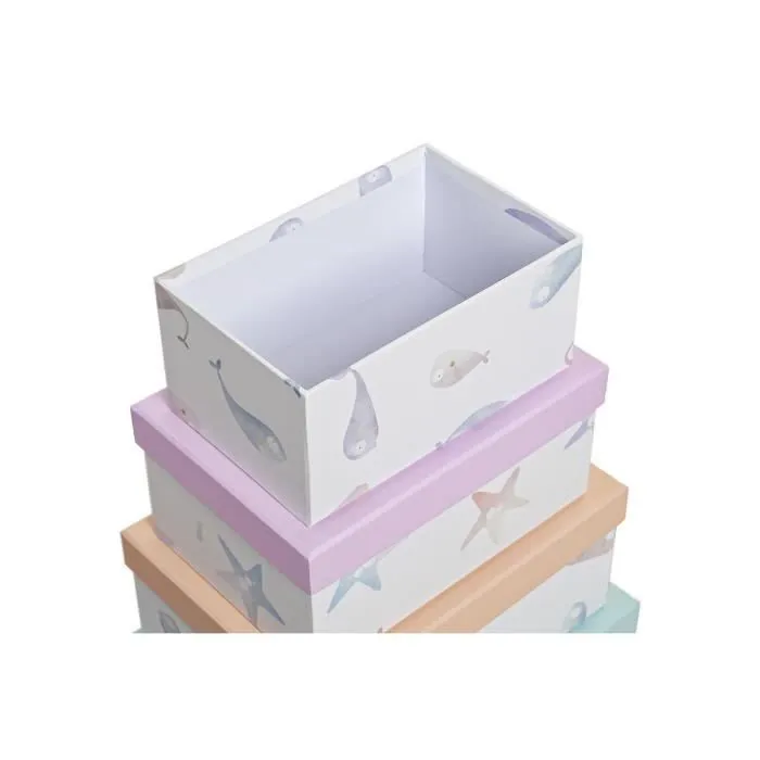 Jeu de boîtes de rangement empilables marin carton - MARQUE - Modèle - Multicolore - Blanc - Carton-2