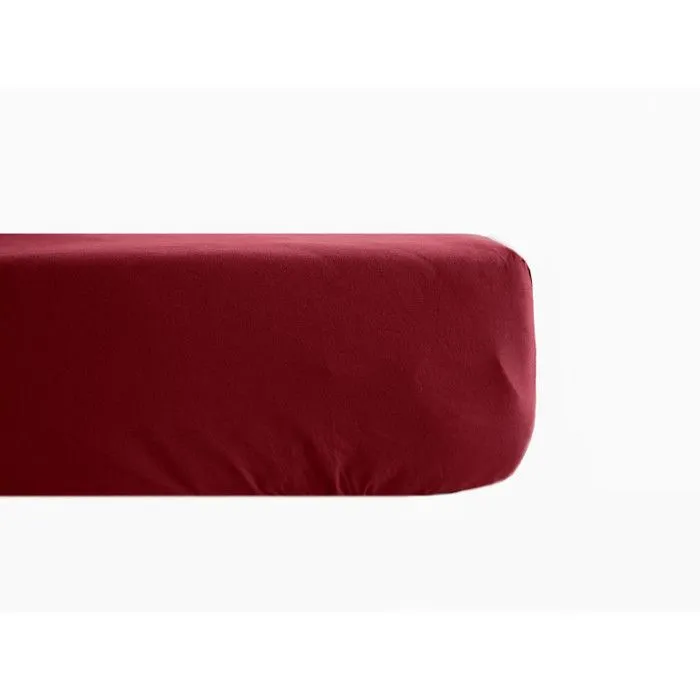 Drap housse percale pur coton peigné longues fibres 80 fils/cm² avec bonnet de 35 cm Vent du sud - Carmin - 80 x 200 cm bonnet de 35-0