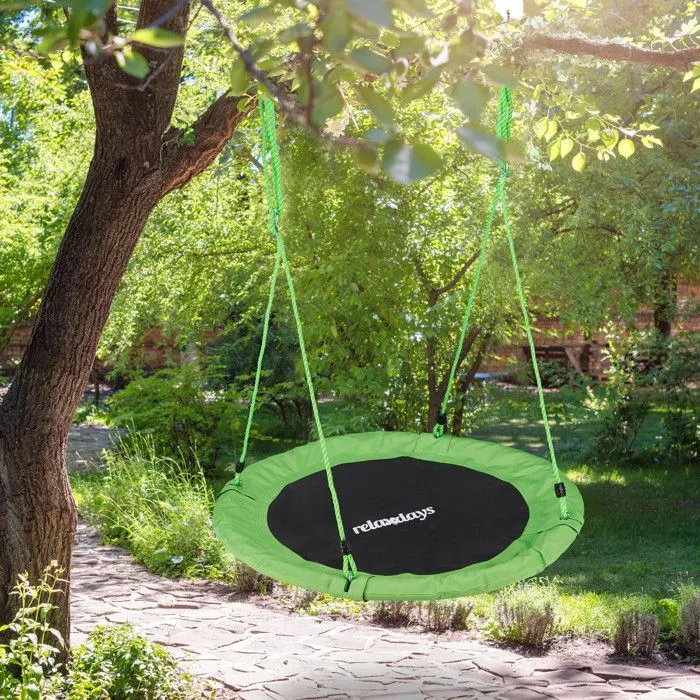 Relaxdays Balançoire nid d'oiseau rond 90 cm à suspendre enfant adulte jardin extérieur Ø 90 cm, 100 kg, vert-1