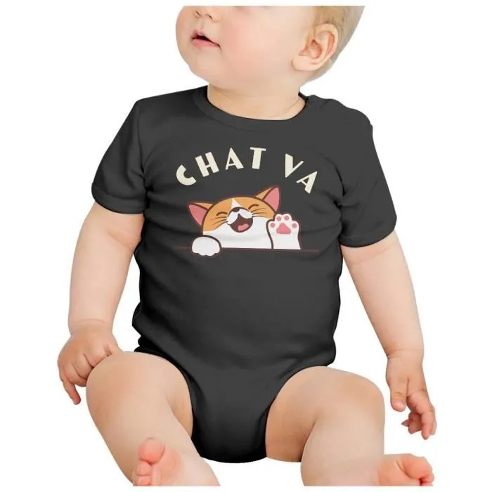 Body Bébé Manche Courte Noir Chat va Chaton Humour Jeu de mot Dessin-1
