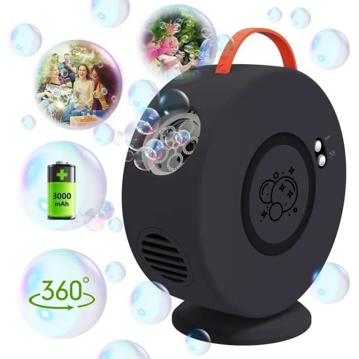 Machine à Bulles Jouet a Bulles Automatique Rechargeable Soufflante Rotatif 90°-360°, 500ml Souffleur à Bulles pour Enfants-0