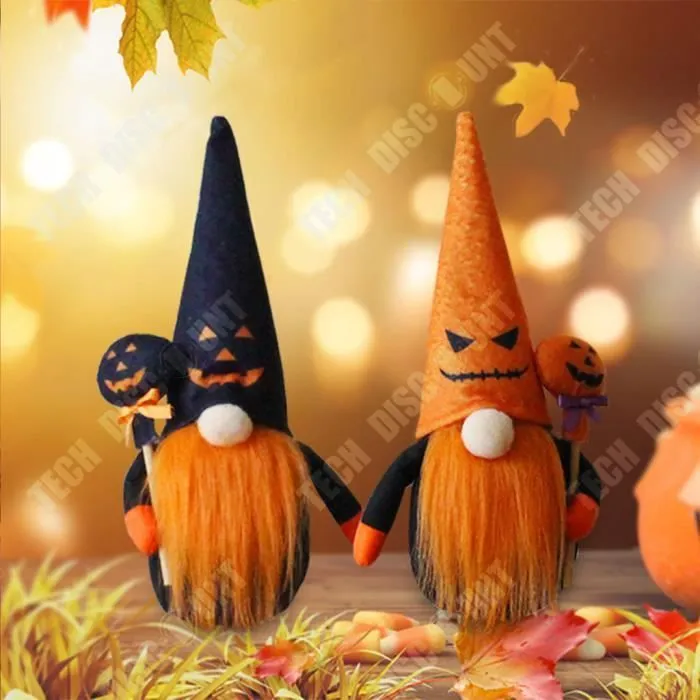 TD® 2 ornements de poupée citrouille sans visage, fournitures décoratives d'halloween, poupée naine, décorations de maison hantée-3