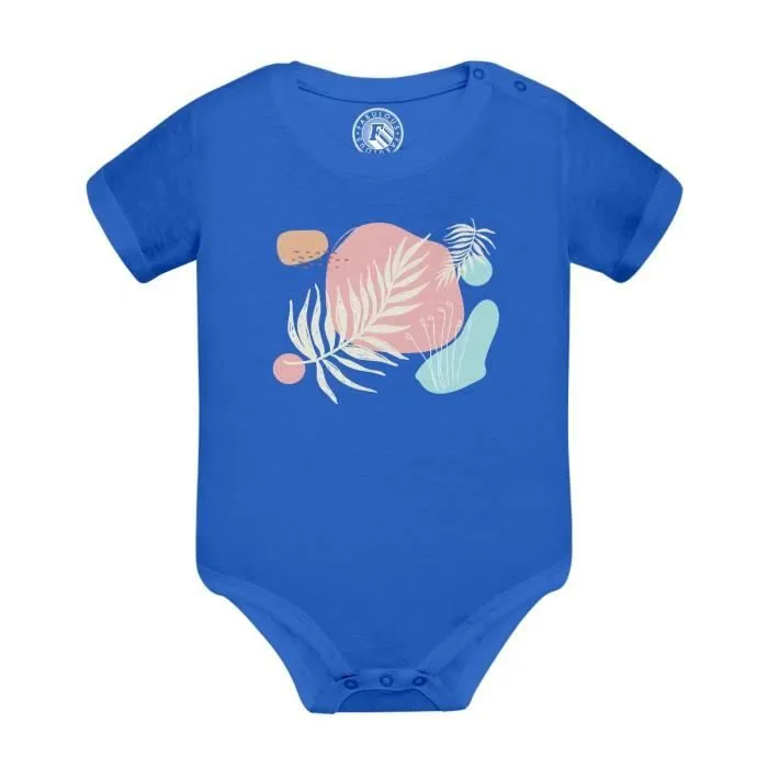 Body Bébé Manche Courte Bleu Feuille Pastel Tropical Exotique Jungle Minimaliste-0