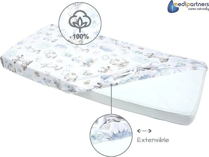 Drap Housse pour Bébé Medi Partners Excellent pour un lit bébé, enfant, 100% coton, protège matelas, 60x120 cm, Cerf et Hérisson-4