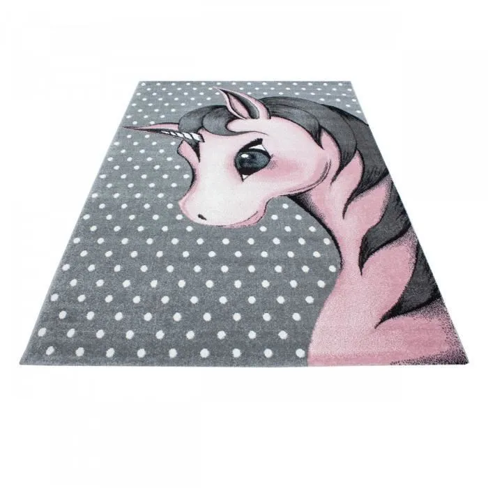 Tapis Enfant LICORNE - AYYILDIZ - Rose - 80 x 150cm - 100% Polypropylène Frisé-1