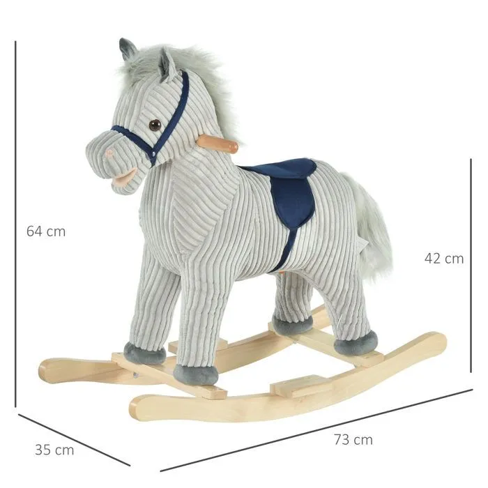 Cheval à bascule pour enfant - HOMCOM - à effets sonores - avec poignées, pédale, pour 36-72 mois - 73 x 35 x 64 cm - gris et blanc-3