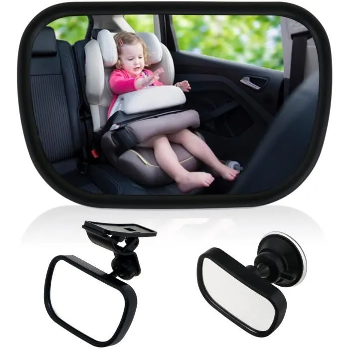 Miroir Auto Bébé Rétroviseur, 2 en 1 Retroviseur De Surveillance Réglable avec Ventouse et Clip Miroir de Voiture