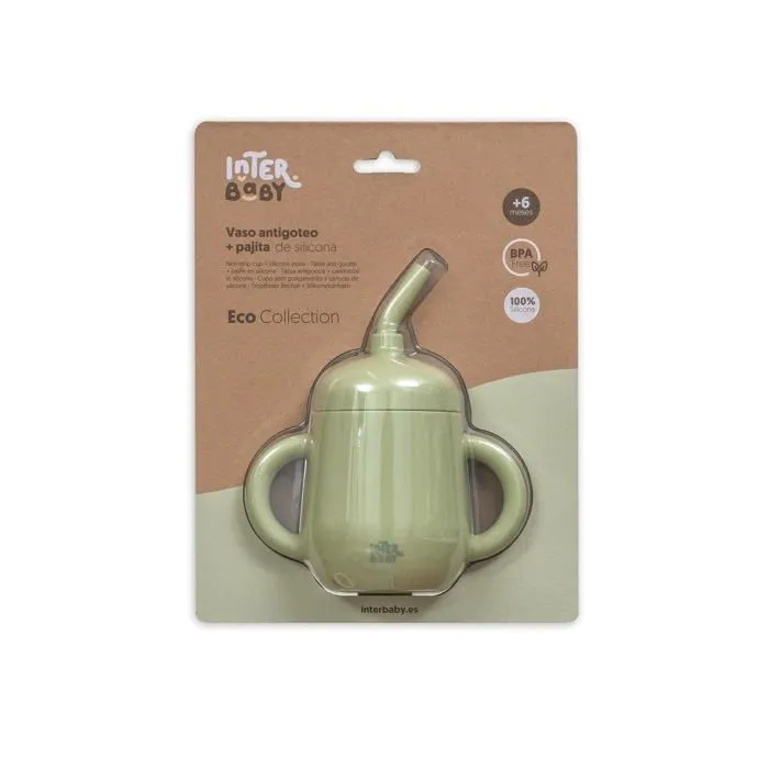 Tasse a bec - gobelet - verre d'apprentissage Interbaby - SI007-74 - Tasse Anti-goutte et paille pour bebe en silicone vert-0