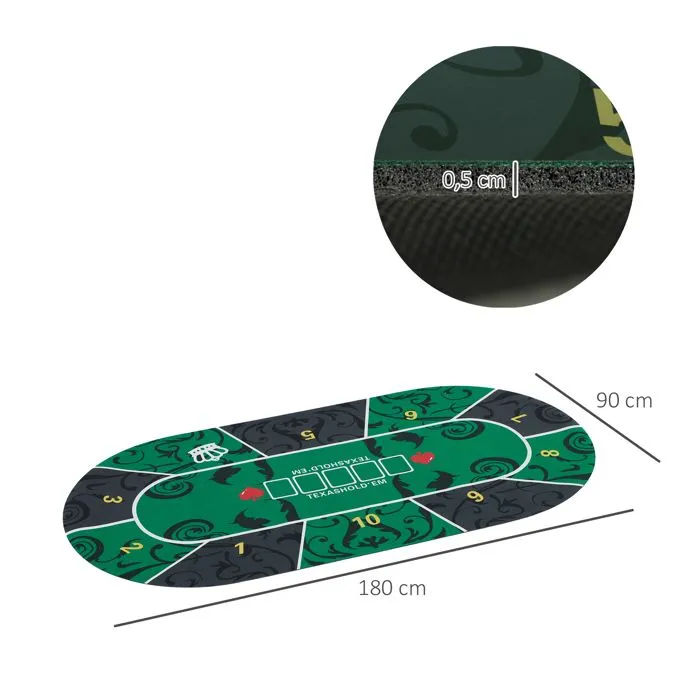 Tapis de poker - SPORTNOW - 180 x 90 cm - jusqu'à 10 joueurs - sac de transport - antidérapant - résistant à l'eau - vert et noir-3