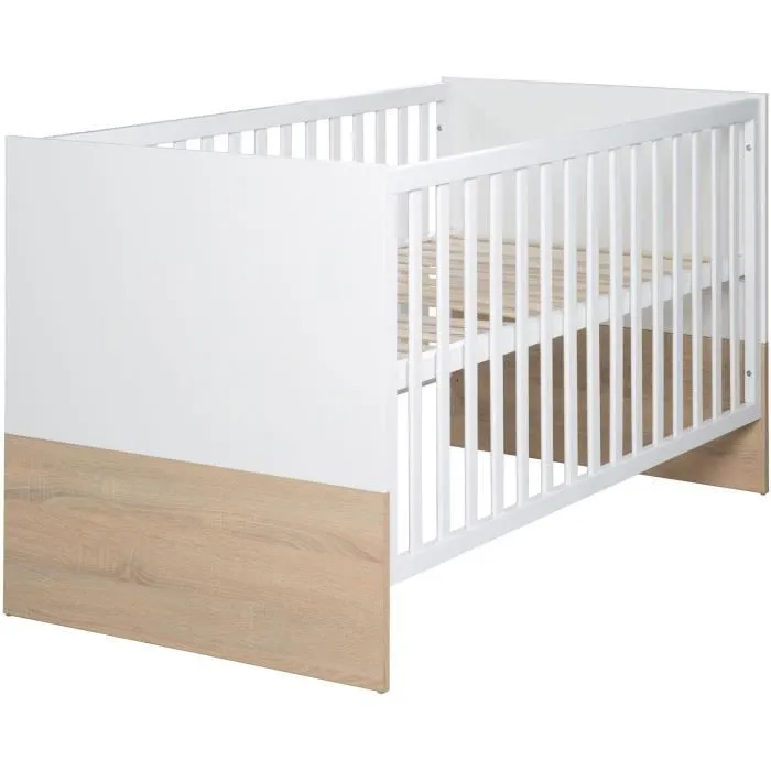 Chambre bébé complète - Lit évolutif 70 X 140 cm + Commode à langer + Armoire 3 portes - ROBA - Bicolore blanc / décor chêne clair-3