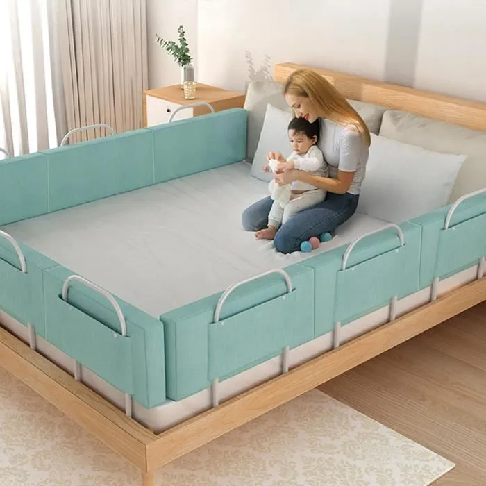 AUFUN Barrière de lit réglable en hauteur de 40 à 60 cm, Pour lit d'enfant, lit de parent- Vert lin, 60cm-2