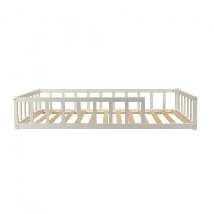 Lit Nino 90x190 + 1 sommier + barrière /Blanc-2