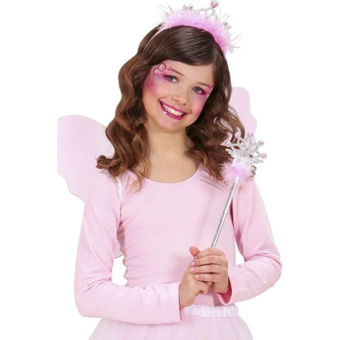 Set Princesse - Tiare et Baguette pierres et plumes - Rose - Enfant - Fille-0