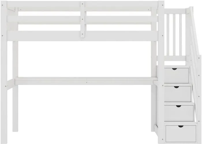 Lit mezzanine - Blanc - 90 x 200 cm - Avec bureau et tiroirs - 1 place - Montage facile-4