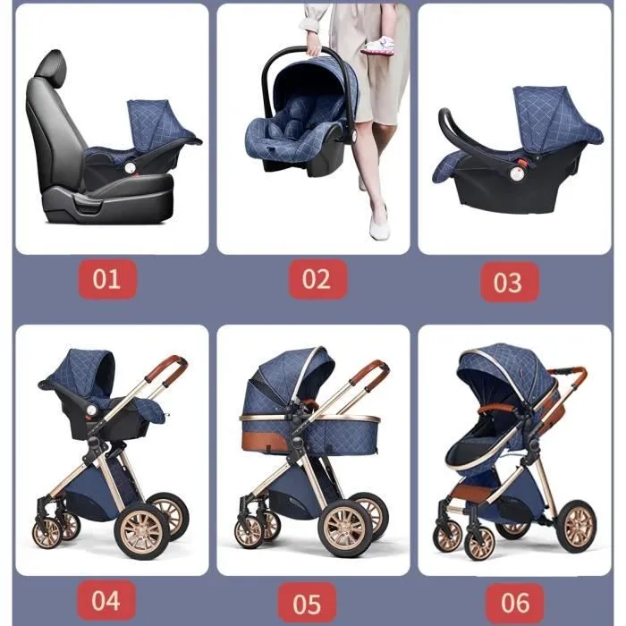 Poussette 3 en 1 Bébé Combinée Siège-auto + Nacelle Réversible Réglable-2