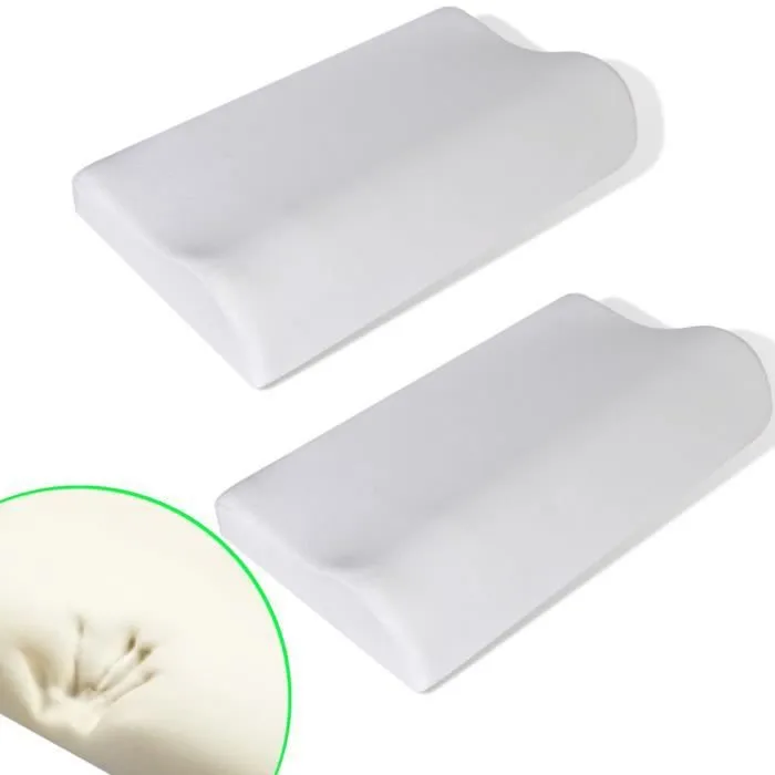 Set de 2 oreillers ergonomiques en mousse à mémoire de forme - P44 - Blanc - Synthétique - Chambre-0