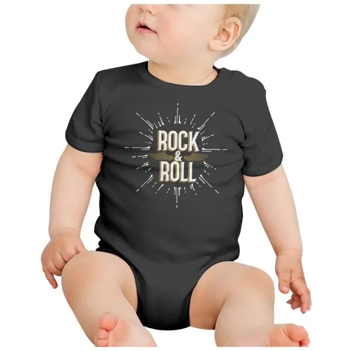 Body Bébé Manche Courte Noir Rock and Roll Musique Musicien Guitare Basse-1
