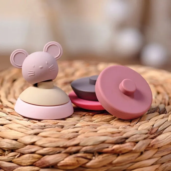 Jouet d'éveil - Nattou - Culbuto empilable souris rose - 5 anneaux en silicone - Convexe - Mixte-1