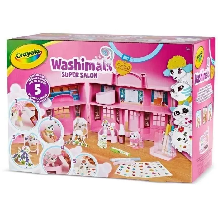 Coffret Super Salon Washimals - CRAYOLA - 5 animaux miniatures - Accessoires lavables à l'eau-1