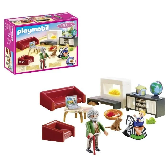 PLAYMOBIL 70207 Salon avec cheminée, Dollhouse La Maison Traditionnelle, 36 pièces, Dès 4 ans-0
